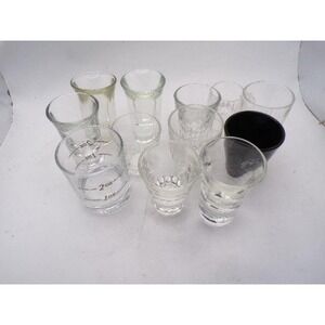 Lot of 11 Assorted Shot Glasses Clear Glass Black Ceramic Measuring Jigger Set